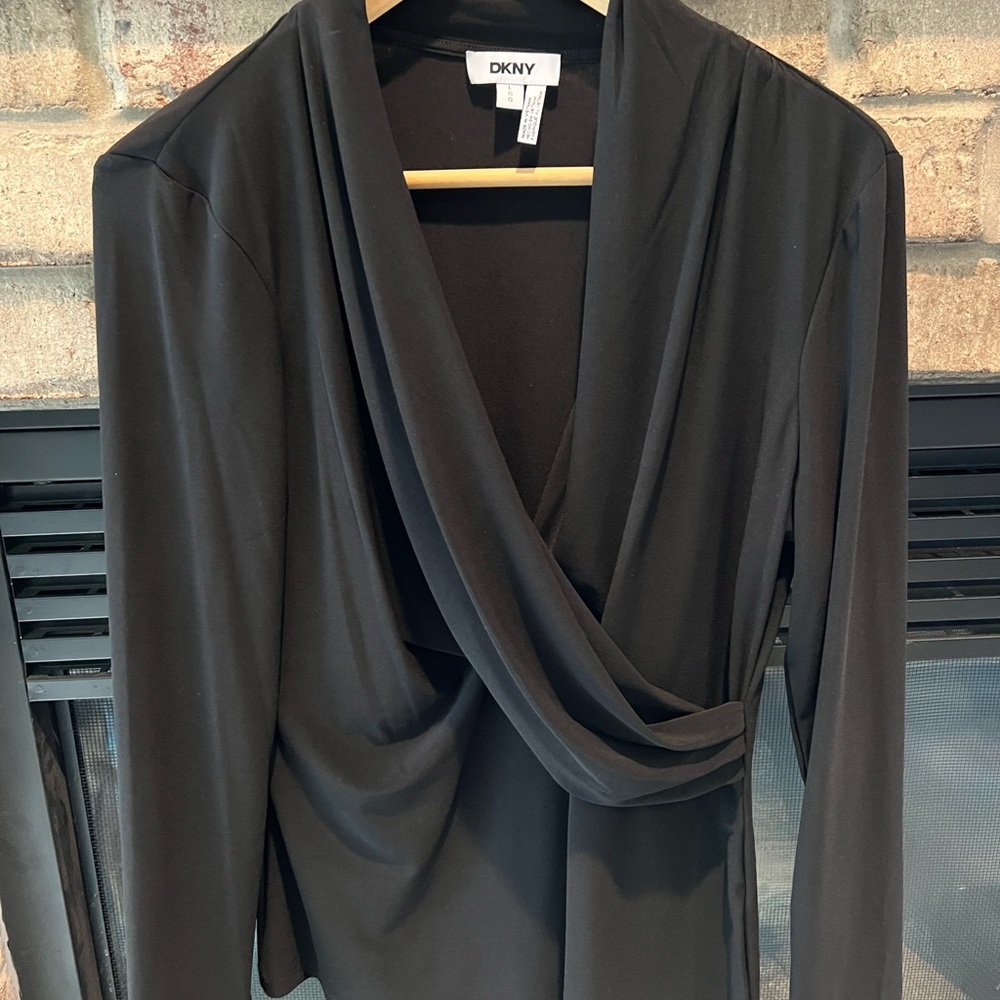 DKNY Black Draped Wrap-Style Top
